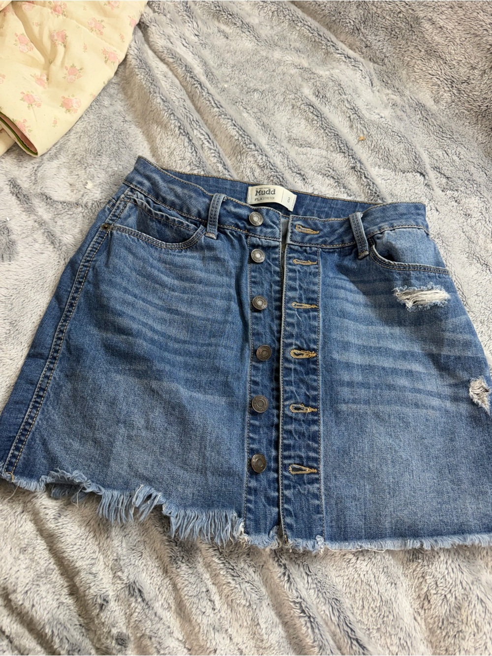 Mudd Distressed Button-Front Denim Mini Skirt - Blue